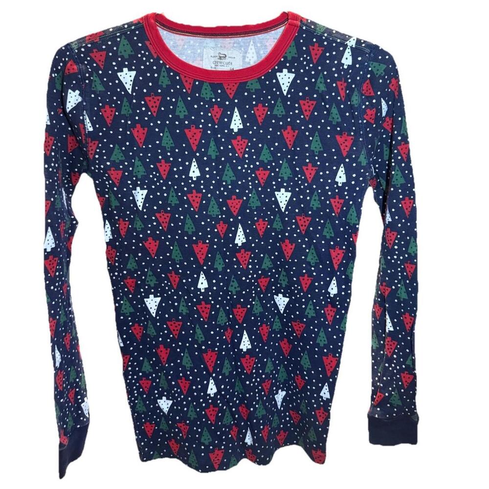 Crewcuts Unisex Kids Pajama Top Christmas Tree Print Navy Red Green Size 14